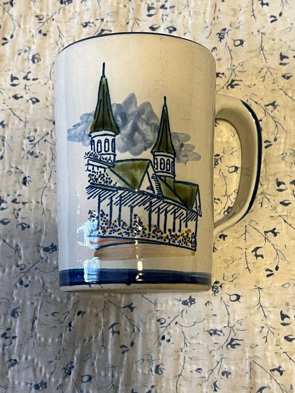 Vtg Louisville Stoneware Churchill Downs Mug Hand Painted Twin Spires WH&F Rare